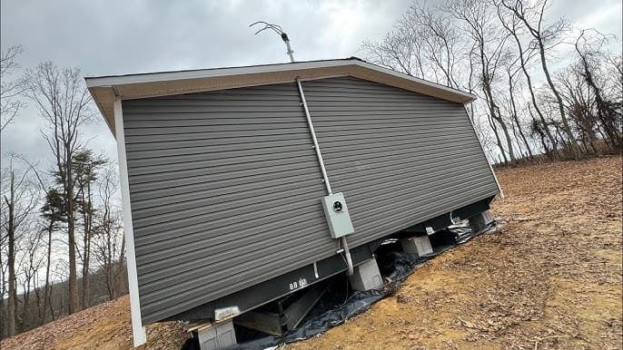 Mobile home with utility connections on a prepared site