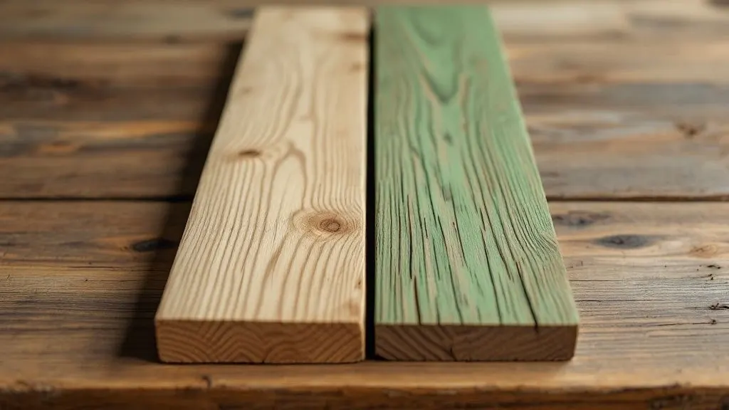 Natural and green-treated pressure-treated deck boards